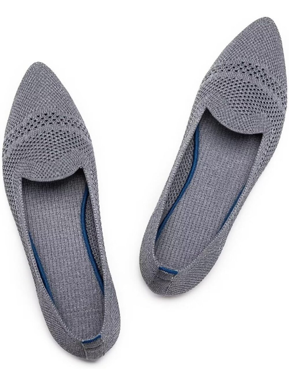 Women's Grey/Mesh Comfort Pointed Toe Softable Pull On Knit Casual Flat Shoes